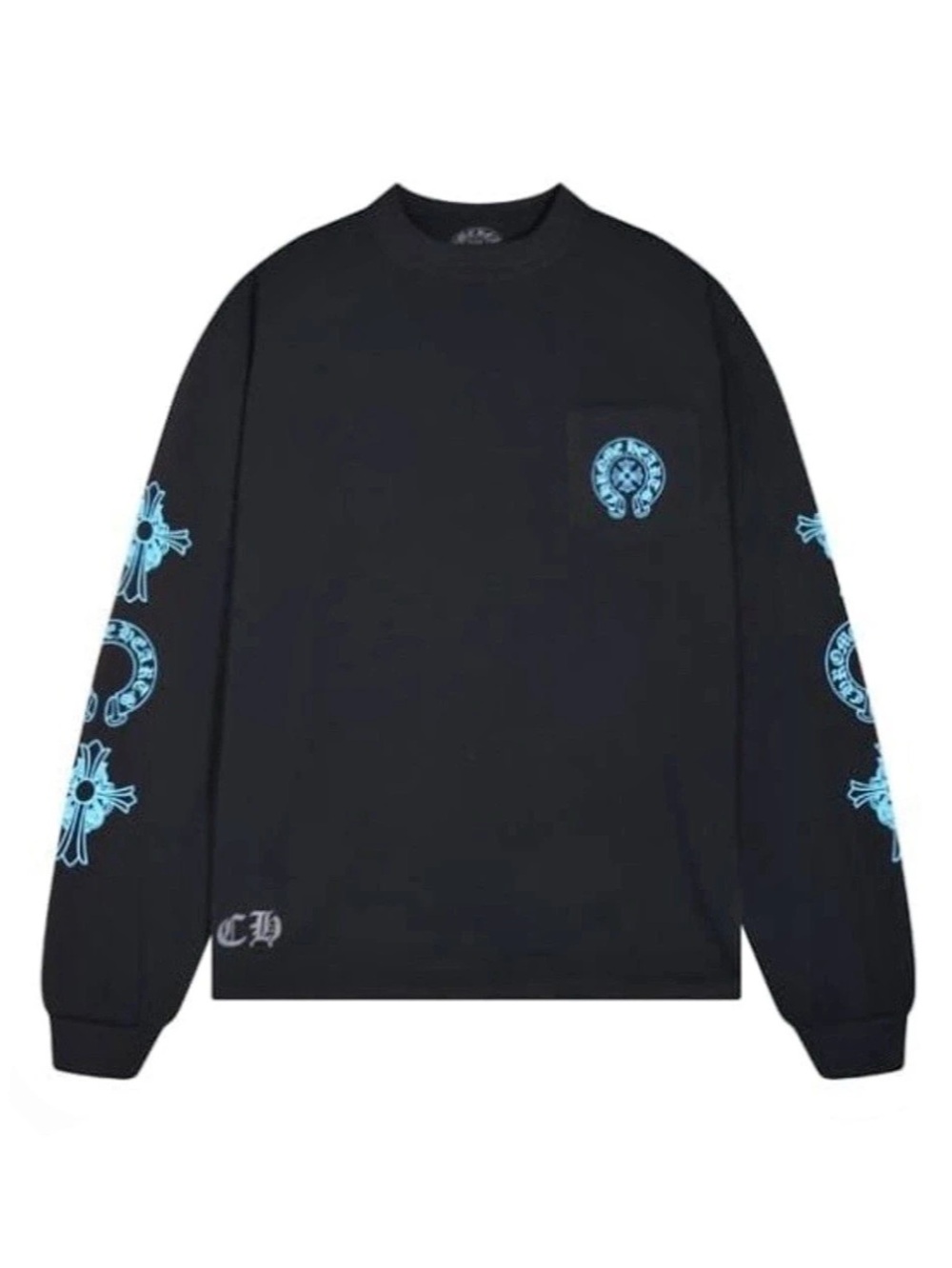Chrome Hearts Black and Blue Cross Long Sleeve Pocket T-Shirt Black & Blue Cross